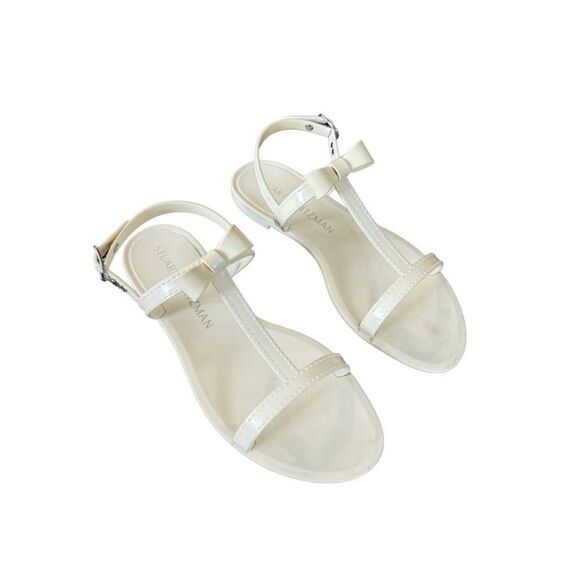 Stuart Weitzman Womens White Jelly Open Toe Mellie Bow Flat Sandals Size 8 - Picture 6 of 7